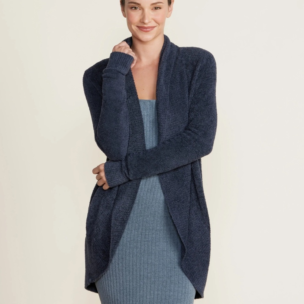 Barefoot dreams cardigan fuzzy soft women’s navy ash gray